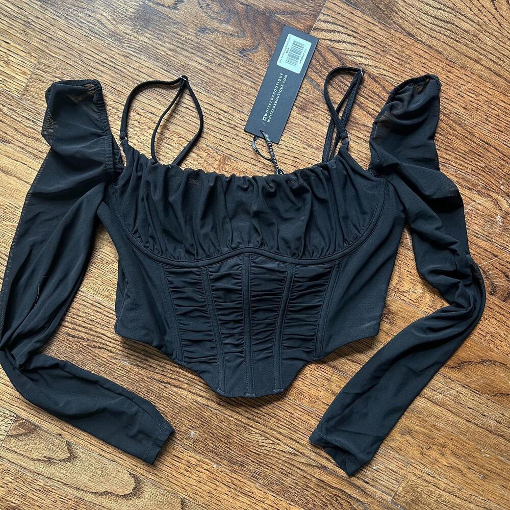 White Fox More Than Basic Long Sleeve Bustier Corset - Black - Large *NWT*